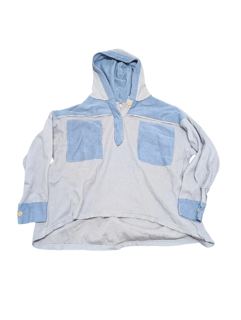 FREE PEOPLE Corrie Sweatshirt Blue Patchwork Oversize Hoodie (Women's Medium)
